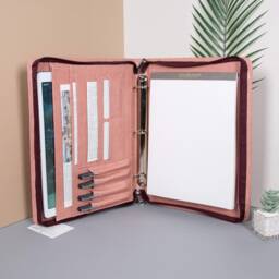 Personalized Pink Leather Portfolio With 3R Binder, Zippered Document Organizer For Her, A4 Notepad Folder, Gifts Women, Mother - thumbnail 2