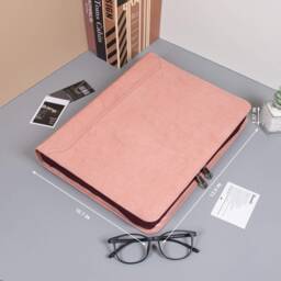 Personalized Pink Leather Portfolio With 3R Binder, Zippered Document Organizer For Her, A4 Notepad Folder, Gifts Women, Mother - thumbnail 3