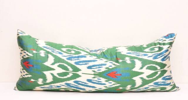 Green Ikat Lumbar Pillow Cover, Long Body - image 1