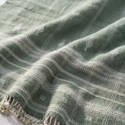 Soft Green Indian Wool Throw Blanket, Handwoven Couch Coverlet With Minimalist Bed Accent - Emrald - thumbnail 4