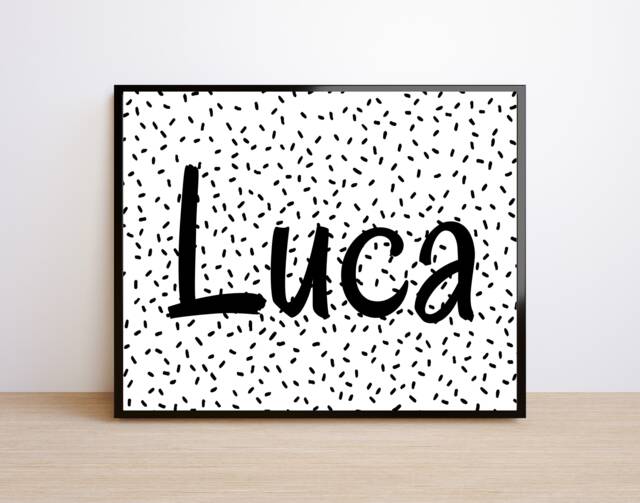 Nursery Print Personalised Name Art- Monochrome Spots Black & White - Initial Print Are - image 1