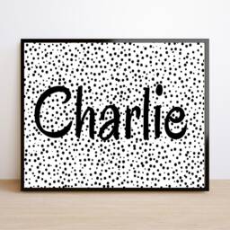 Nursery Print Personalised Name Art- Monochrome Spots Black & White - Initial Print Are - thumbnail 2