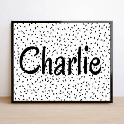 Nursery Print Personalised Name Art- Monochrome Spots Black & White - Initial Print Are - thumbnail 3