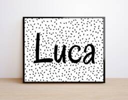 Nursery Print Personalised Name Art- Monochrome Spots Black & White - Initial Print Are - thumbnail 1