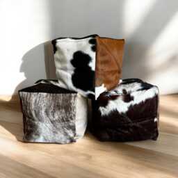 Genuine Cowhide & Leather Bean Bag Cubes - Mixed Browns - thumbnail 1