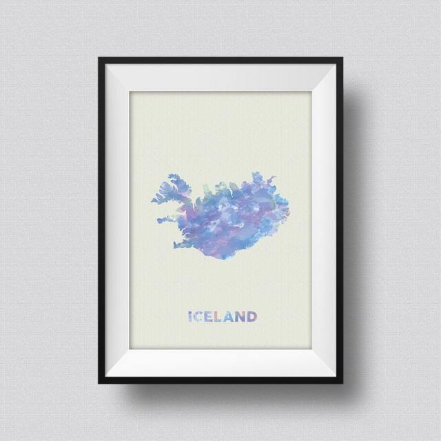 Iceland Watercolor Map Art Print France Poster Canvas