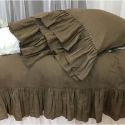 Cedar Dark Brown Linen Pillow Cases With Mermaid Long Ruffles, Romantic Adorable 2 Pieces, A Pair - thumbnail 2