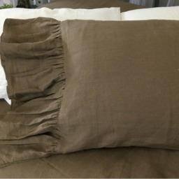 Cedar Dark Brown Linen Pillow Cases With Mermaid Long Ruffles, Romantic Adorable 2 Pieces, A Pair - thumbnail 4