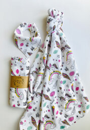 Muslin Swaddle & Bib Set Of 2, Pink Unicorn Soft Blanket, Bibs New Baby Girl Essential Gifts, Newborn/Shower Gift Box - thumbnail 1