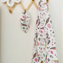 Muslin Swaddle & Bib Set Of 2, Pink Unicorn Soft Blanket, Bibs New Baby Girl Essential Gifts, Newborn/Shower Gift Box - thumbnail 2