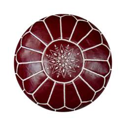 Poufs&pillows Premium Artisanal Leather Pouffe - Handmade Delivered Stuffed Ottoman, Footstool, Floor Cushion - Bordeaux