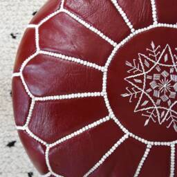 Poufs&pillows Premium Artisanal Leather Pouffe - Handmade Delivered Stuffed Ottoman, Footstool, Floor Cushion - Bordeaux - thumbnail 2