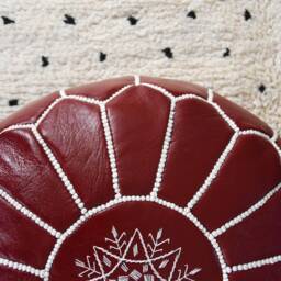 Poufs&pillows Premium Artisanal Leather Pouffe - Handmade Delivered Stuffed Ottoman, Footstool, Floor Cushion - Bordeaux - thumbnail 4