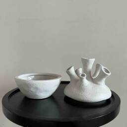 Multiple Openings Bud Vase, White Nordic Scandi Unique Vase Perfect For Faux Flowers - thumbnail 3
