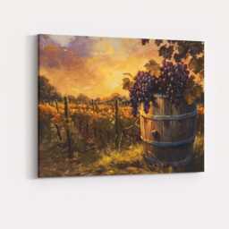 Golden Vineyard Harvest Purple Grapes Rustic Wine Barrel Canvas Wall Art Print Decor Picture Ready To Hang - thumbnail 4