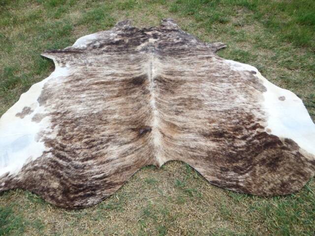 Brindle Gray Brown Large New Cowhide Rug Natural Hair On - 7x7 Ft Size Approx Tri-Color Brown Tones Extra Soft Carpet Cow Hide 6x6 Rt - image 1