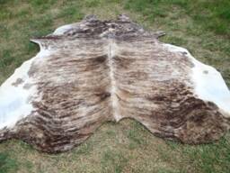 Brindle Gray Brown Large New Cowhide Rug Natural Hair On - 7x7 Ft Size Approx Tri-Color Brown Tones Extra Soft Carpet Cow Hide 6x6 Rt - thumbnail 1