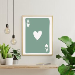 Queen Of Hearts Card Print - Lucky You Poster, Green Retro Wall Art - thumbnail 2