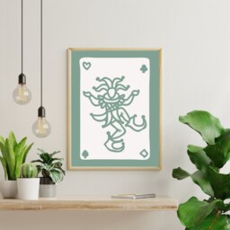 Queen Of Hearts Card Print - Lucky You Poster, Green Retro Wall Art - thumbnail 3