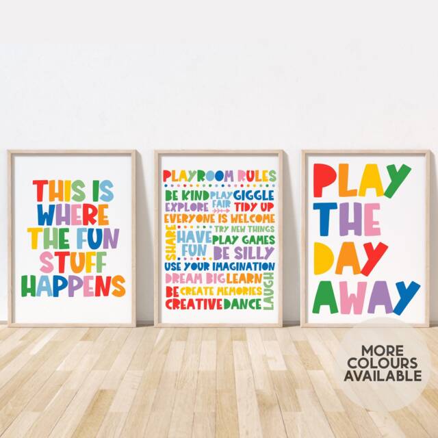 Playroom Print Set - This Is Where The Fun Stuff Happens Play Day Away Rules Decor Unframed - image 1