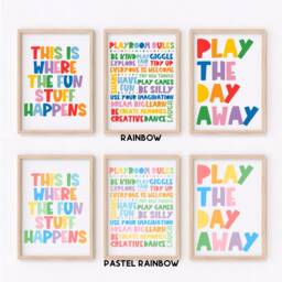 Playroom Print Set - This Is Where The Fun Stuff Happens Play Day Away Rules Decor Unframed - thumbnail 2