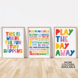 Playroom Print Set - This Is Where The Fun Stuff Happens Play Day Away Rules Decor Unframed - thumbnail 1