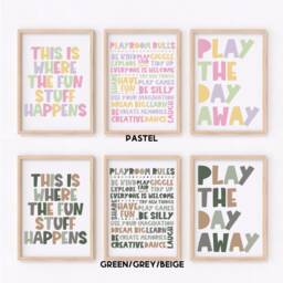 Playroom Print Set - This Is Where The Fun Stuff Happens Play Day Away Rules Decor Unframed - thumbnail 3