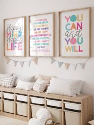 Set Of 3 Sister Prints, Positive Affirmation Print, Girls Bedroom Decor, Motivational Inspirational Wall Art, Playroom Prints Rainbow - thumbnail 1