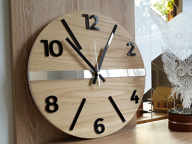 Wall Clock Wood Clock Large Wall Gift Decor Unique Oak Clocks Mirror Black - image 1