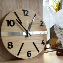Wall Clock Wood Clock Large Wall Gift Decor Unique Oak Clocks Mirror Black - thumbnail 3