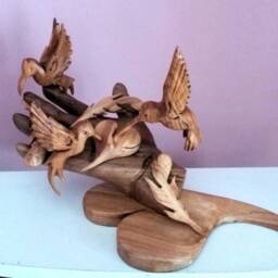 Humming Bird Sculpture, Colibri Sculpture , Wooden Hand Heart Unique Gift, Handmade - thumbnail 4