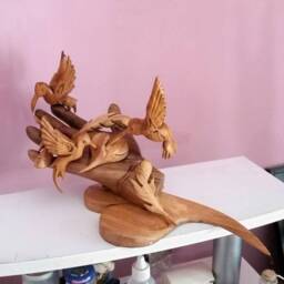Humming Bird Sculpture, Colibri Sculpture , Wooden Hand Heart Unique Gift, Handmade - thumbnail 3