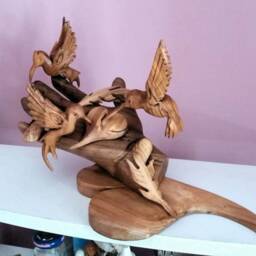 Humming Bird Sculpture, Colibri Sculpture , Wooden Hand Heart Unique Gift, Handmade - thumbnail 2