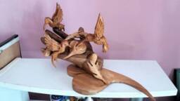 Humming Bird Sculpture, Colibri Sculpture , Wooden Hand Heart Unique Gift, Handmade - thumbnail 1