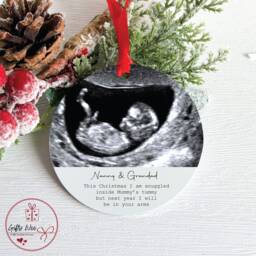 Personalised Baby Scan Bauble For Grandparents - Christmas Gift From The Bump Tree Decoration Sonogram - thumbnail 1