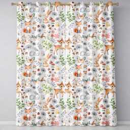Woodland Animals Rabbit Fox Butterfly Seamless Pattern White Readymade Eyelet Ring Top Thermal 100% Blackout Curtains - thumbnail 2