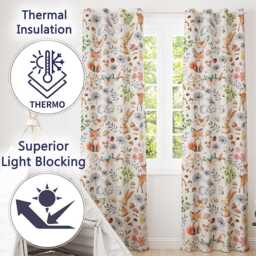 Woodland Animals Rabbit Fox Butterfly Seamless Pattern White Readymade Eyelet Ring Top Thermal 100% Blackout Curtains - thumbnail 3
