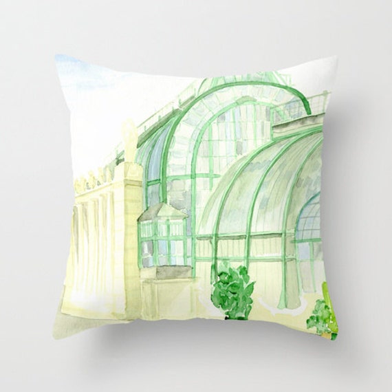Palmenhaus, Vienna, Austria, Pillow Or Cover Home Decoration, Landscape, Cityscape, Green, Yellow, Art Nouveau - image 1