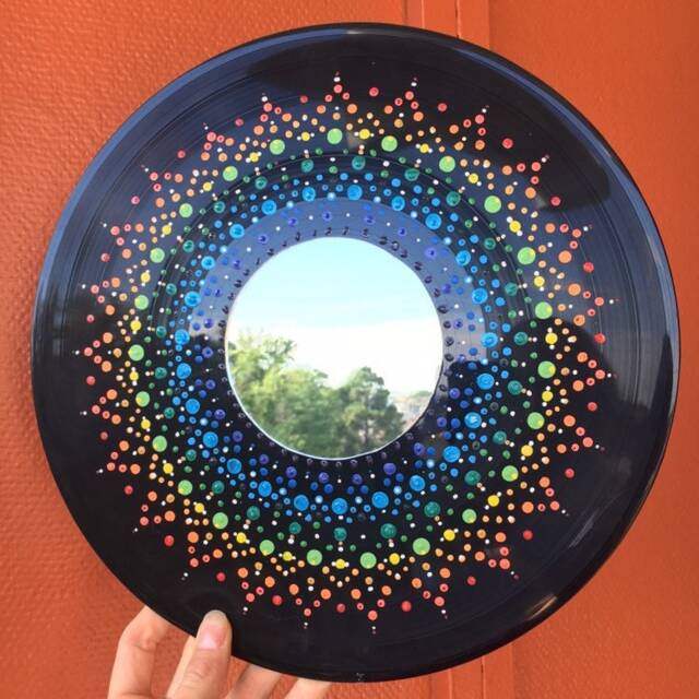 Disco Darling Vintage Vinyl Handpainted Dotwork Mandala Mirror - image 1