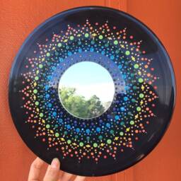 Disco Darling Vintage Vinyl Handpainted Dotwork Mandala Mirror - thumbnail 1