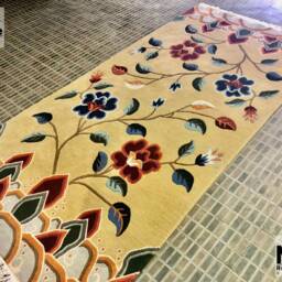 Yellow Tibetan Floral Wool Runner Rug Handknotted 3x6Ft Nepal - Buddhist Meditation Carpet - thumbnail 2