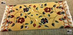 Yellow Tibetan Floral Wool Runner Rug Handknotted 3x6Ft Nepal - Buddhist Meditation Carpet