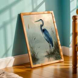 Blue Heron Wall Art, Marshland Print, Green Beige Decor, Living Room Nature Gift For Parents, Secret Santa - thumbnail 3