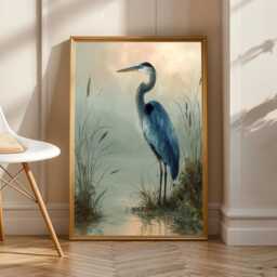 Blue Heron Wall Art, Marshland Print, Green Beige Decor, Living Room Nature Gift For Parents, Secret Santa - thumbnail 2