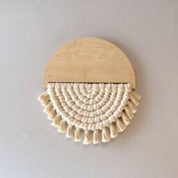 Large Boho Wood Macrame Wall Hanging in Cinnamon/Cane Arch Mid Century Modern Rattan Decor - thumbnail 2