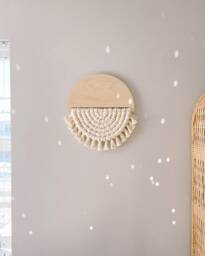 Large Boho Wood Macrame Wall Hanging in Cinnamon/Cane Arch Mid Century Modern Rattan Decor - thumbnail 1
