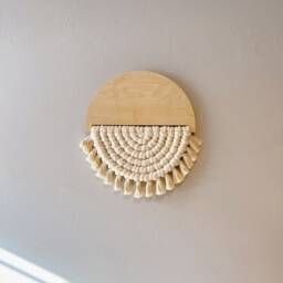Large Boho Wood Macrame Wall Hanging in Cinnamon/Cane Arch Mid Century Modern Rattan Decor - thumbnail 3