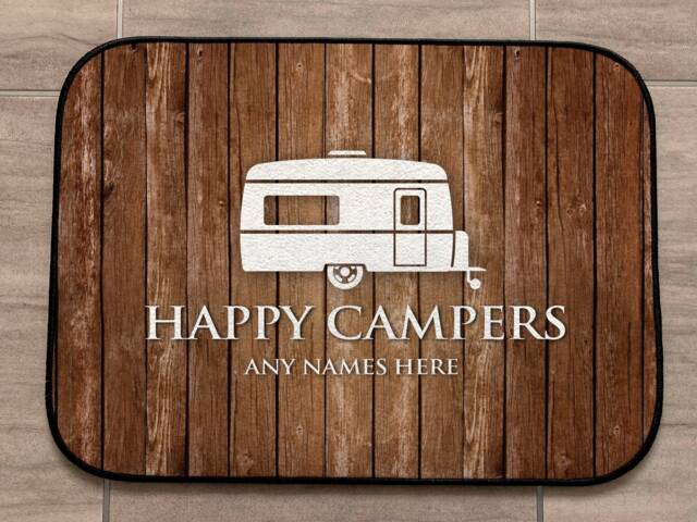Personalised Caravan Mat - Happy Campers, Mobile Caravan Trailer Door 44cm X 32cm Indoor Use - image 1