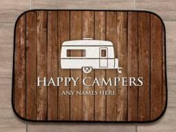 Personalised Caravan Mat - Happy Campers, Mobile Caravan Trailer Door 44cm X 32cm Indoor Use - thumbnail 1