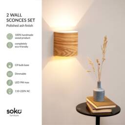 Ul Listed Ash Wood Wall Sconce Set Curved Plywood Light Fixture - thumbnail 2